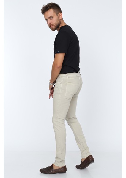Digital Jeans Dar Kesim Erkek Likralı Krem Kot Pantolon