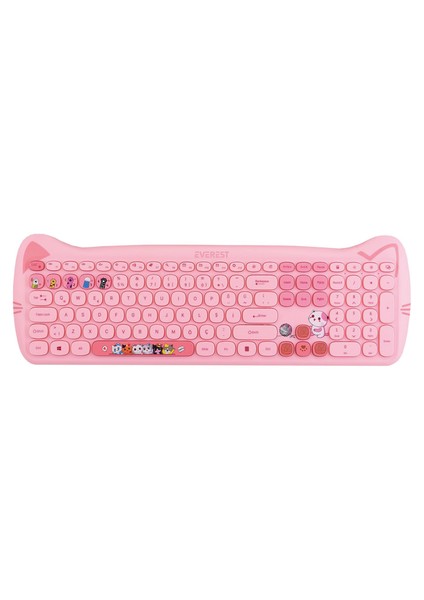 KM-6283 Catty Renkli Tuşlu Pembe Kablosuz Q Multimedia Klavye + Mouse + Pad Set