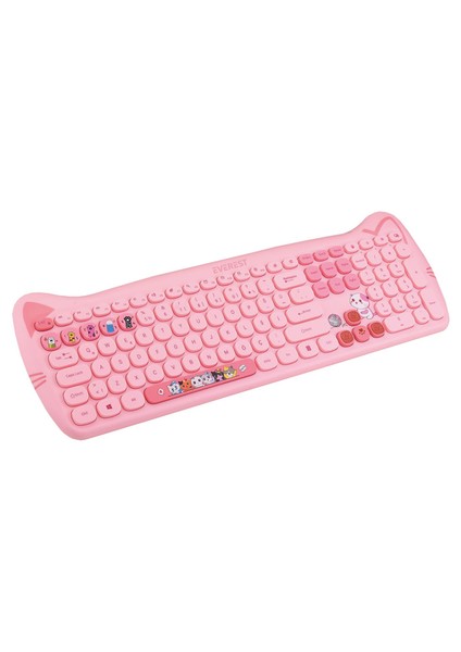 KM-6283 Catty Renkli Tuşlu Pembe Kablosuz Q Multimedia Klavye + Mouse + Pad Set