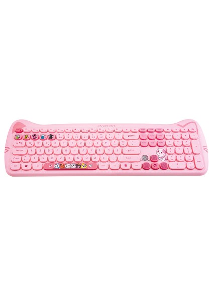 KM-6283 Catty Renkli Tuşlu Pembe Kablosuz Q Multimedia Klavye + Mouse + Pad Set