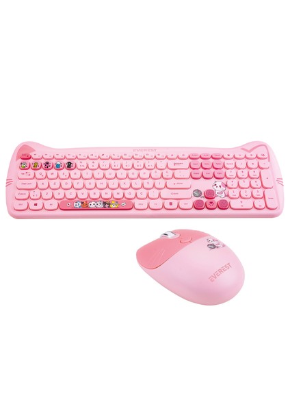 KM-6283 Catty Renkli Tuşlu Pembe Kablosuz Q Multimedia Klavye + Mouse + Pad Set