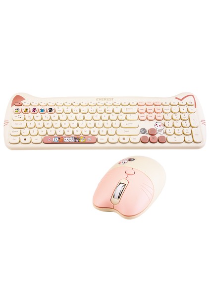 KM-6283 Catty Renkli Tuşlu Sarı Kablosuz Q Multimedia Klavye + mouse + pad set