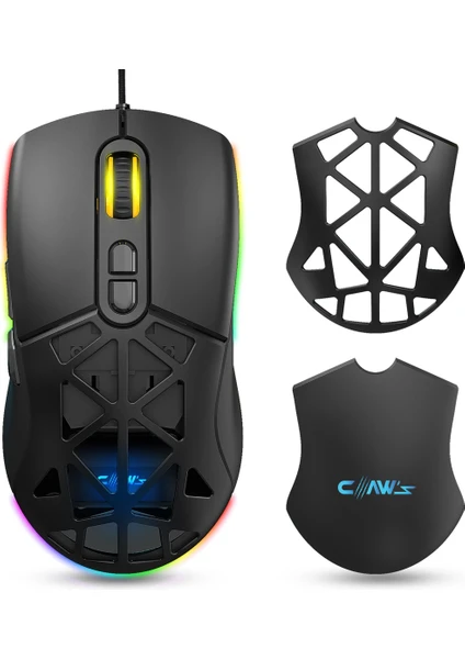 Nexus X1 12800 Dpi Wide RGB Özel ABS Doku, Claw's Reflex Örgü Kablolu & Değiştirilebilir Kapaklı Gaming Mouse - Siyah