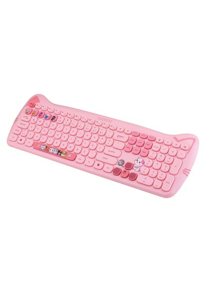 KM-6283 Catty Renkli Tuşlu Pembe Kablosuz Q Multimedia Klavye + Mouse + Pad Set