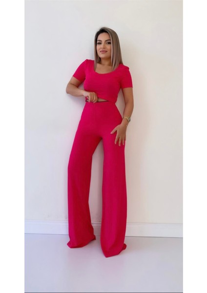 Kaşkorse Fit Gösteren Döküm Pantolon Fuşya