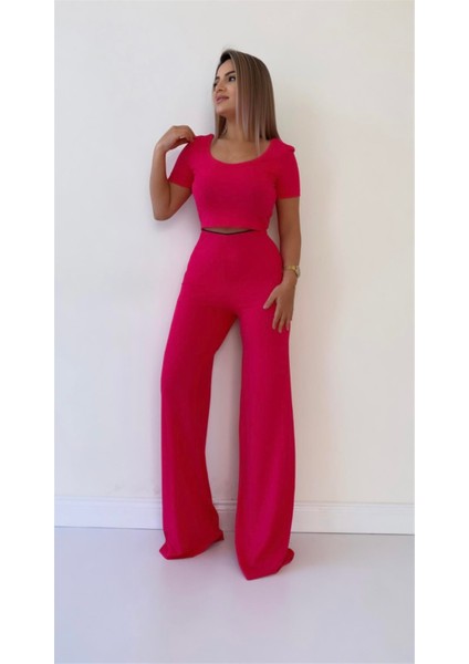 Kaşkorse Fit Gösteren Döküm Pantolon Fuşya