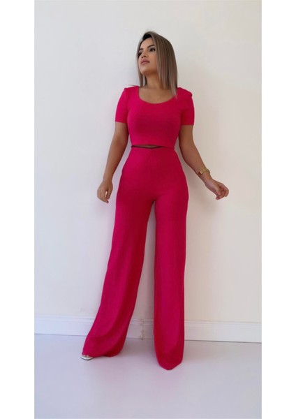 Kaşkorse Fit Gösteren Döküm Pantolon Fuşya