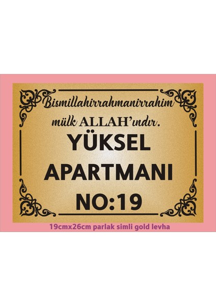 Besmeleli Apartman İsim Tabelası, Apartman Tabelası , Apartmanınızın İsmini Basıyoruz