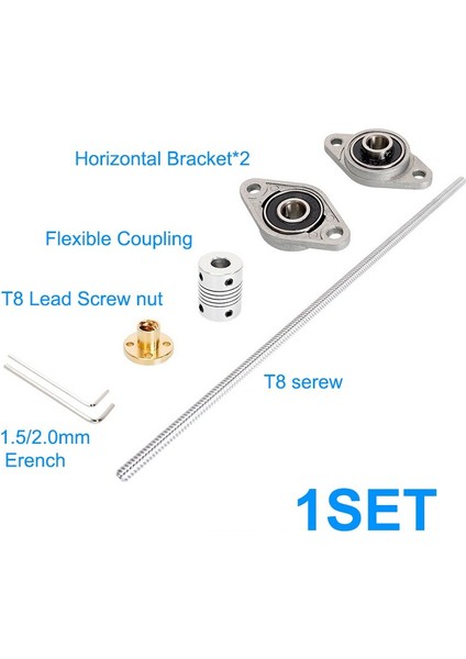 T8 Kurşun Vida Kurşun 8mm 500MM 400MM 350MM 200MM 100MM Dikey Yatay Kiti KFL08 KP08 Somun Rulmanlı Cnc 3D Parçaları (Yurt Dışından)