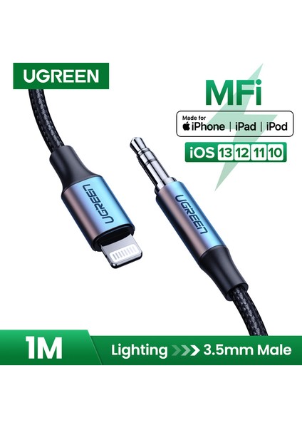 Ugreen Mfi Lightning 3.5mm Aux Kablosu iPhone 11 Pro Max x 7 3.5mm Jack Erkek 1m Kablo Araç Dönüştürücü Kulaklık Ses Adaptörü (Yurt Dışından) fiyatları