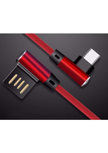 Çift Dirsek 90 Derece Geri Dönüşümlü Naylon Örgülü Şarj Kablosu Senkronize Veri Hızlı Kablo Şarj Cihazı iphone Mikro USB Tip-C (Yurt Dışından)