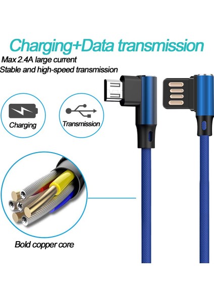 Çift Dirsek 90 Derece Geri Dönüşümlü Naylon Örgülü Şarj Kablosu Senkronize Veri Hızlı Kablo Şarj Cihazı iphone Mikro USB Tip-C (Yurt Dışından) fiyatları