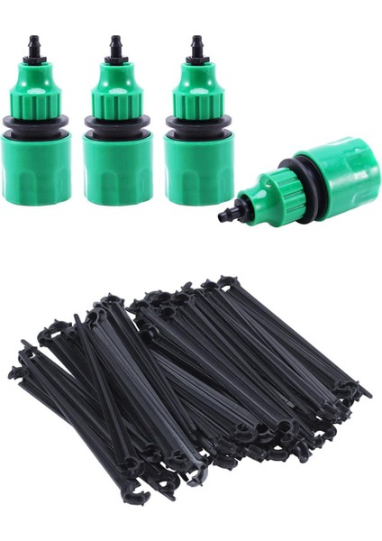 4x Bahçe Hortumu Boru Tek Yönlü Adaptör Musluk Bağlantısı Bağlantısı ve 50 Adet C-Şekilli Bahçe 4/7mm Damla Sulama Boru Braketi (Yurt Dışından)