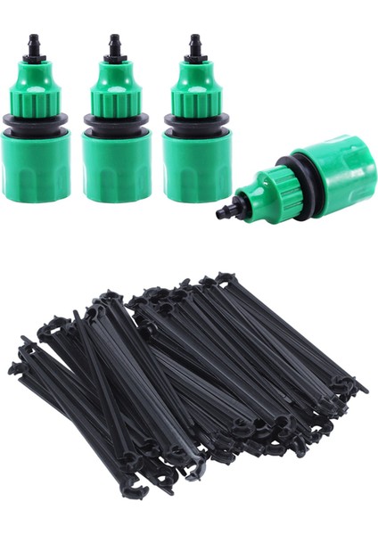 4x Bahçe Hortumu Boru Tek Yönlü Adaptör Musluk Bağlantısı Bağlantısı ve 50 Adet C-Şekilli Bahçe 4/7mm Damla Sulama Boru Braketi (Yurt Dışından)