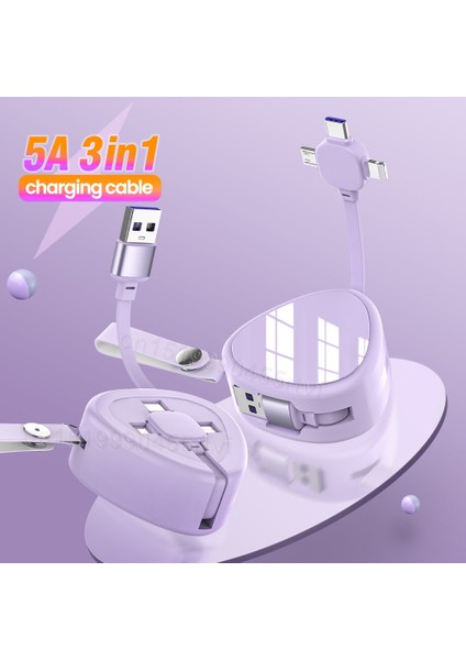 3in1 Geri Çekilebilir USB Kablosu iPhone 13 12 Şarj Cihazı Mikro Tip C USB Kablosu Huawei P40 Xiaomi 11 Samsung S20 USB Cep Telefonu (Yurt Dışından)