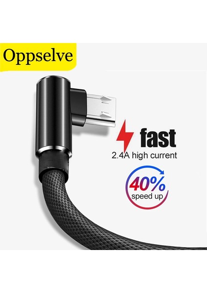 Oppselve 90 Derece Mikro USB Kablosu Hızlı Şarj Şarj Cihazı Telefon Veri Kablosu Mikro USB Kablosu Samsung Xiaomi Huawei C Tipi Kablo (Yurt Dışından)