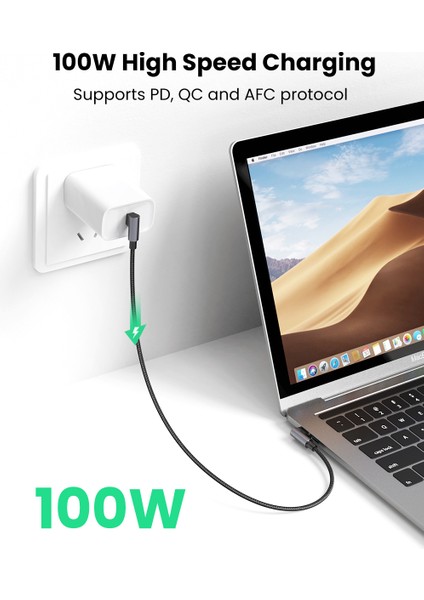 Ugreen Usb-C - Usb-C Kablosu 90 Derece 100W Pd Apple MacBook Pro Air Için Hızlı Şarj Kablosu Huawei Matebook iPad Pro 2020 Chromebook Pixel 4 Xl Samsung Galaxy (Yurt Dışından)