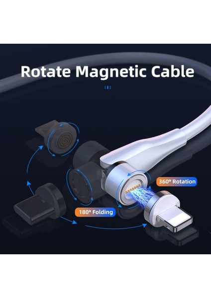 3A Hızlı Şarj Manyetik Kablo 540 Döndür Mıknatıs Şarj Cihazı iPhone Samsung Huawei Cep Telefonu Mikro USB C Tipi Veri Kablosu Kablosu (Yurt Dışından)