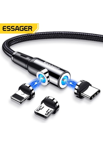 Essager Manyetik Şarj Mikro USB Kablosu iPhone Samsung Android Cep Telefonu Için Hızlı Şarj Kablosu Kablosu Mıknatıs USB C Tipi Kablo (Yurt Dışından)
