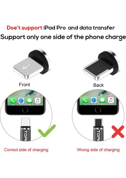 Topk R-Line1 LED Manyetik Kablo iPhone x 8 7 6 Artı Mikro USB Kablosu USB Tip-C Kablo Mıknatıslı Telefon Kabloları Tip C USB C Gri (Yurt Dışından)