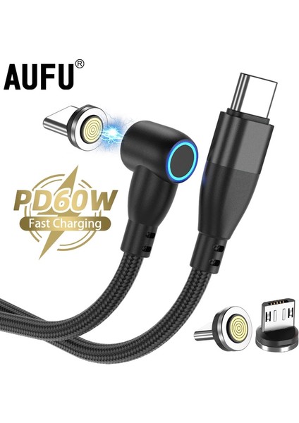 Aufu 3A Manyetik USB C Tipi Kablo Için Huawei P30 P40 Pro 60W Hızlı Şarj Kablosu Usb-C Şarj Cihazı Veri Kablosu Samsung Xiaomi Telefon Için (Yurt Dışından)