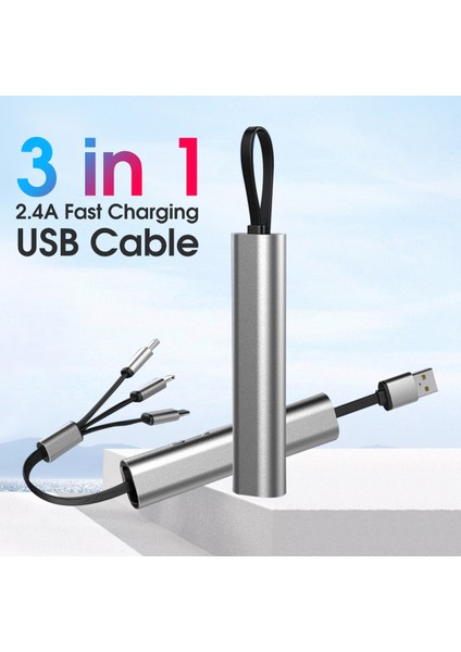 Metal 3in1 Hızlı Şarj USB Kablosu iPhone Samsung Huawei Için Gizli Çok Geri Çekilebilir Mikro USB C Şarj Aleti Kablosu Yaratıcı Hediyeler (Yurt Dışından)