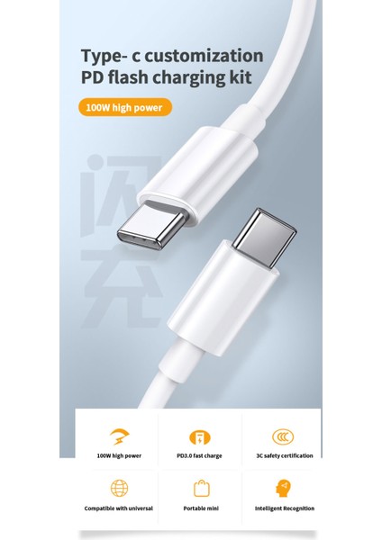 100W USB C - USB C Tipi Kablo Hızlı Şarj Veri Kablosu Huawei Samsung Xiaomi Telefon Veri Hattı Hızlı Şarj Aksesuarları (Yurt Dışından)