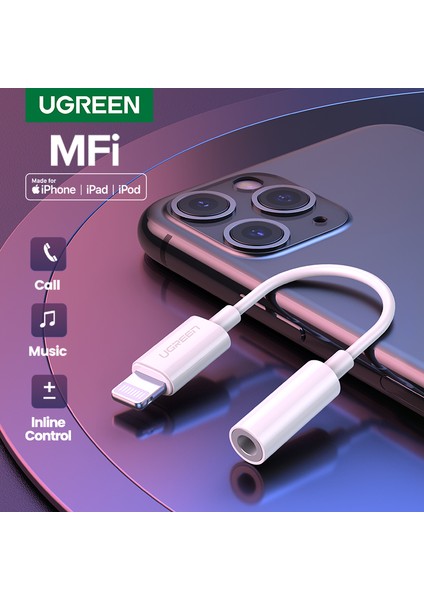 Ugreen Mfi Lightning 3.5mm Kulaklık Adaptörü iPhone 11 Pro 8 7 Aux 3.5mm Jak Kablosu Yıldırım Adaptörü Aksesuarları Için (Yurt Dışından)