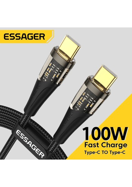 Essager Pd 100W Kablo USB C'den C'ye Yüksek Hızlı Şarj Kablosu 5A Hızlı Şarj Kablosu Xiaomi Poco Huawei Oneplus iPad Macbook (Yurt Dışından)