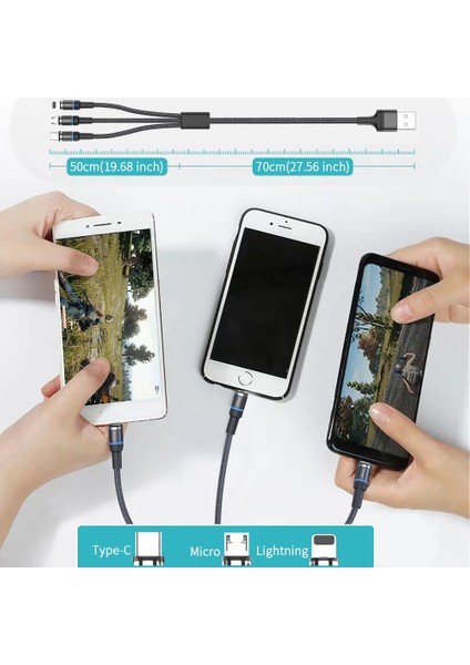 Essager 3 In 1 Manyetik Kablo IPHONE14 Xiaomi Android USB Tip C Mıknatıs 3in1 Çok Hızlı Şarj Şarj Cihazı Mikro USB Tel Kablosu (Yurt Dışından)