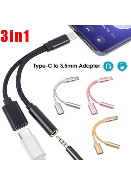 Kulaklık 2'si 1 Arada Adaptör Tip C - 3,5 mm Aux Ses Kablosu Usb-C 3,5 mm Jak Kulaklık Şarj Kablosu (Yurt Dışından)