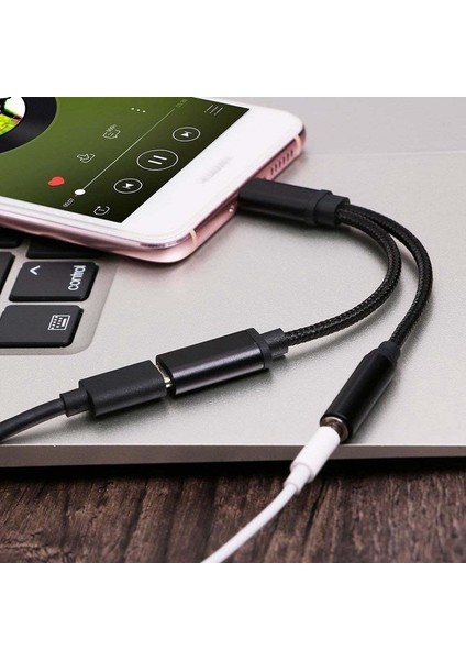 Kulaklık 2'si 1 Arada Adaptör Tip C - 3,5 mm Aux Ses Kablosu Usb-C 3,5 mm Jak Kulaklık Şarj Kablosu (Yurt Dışından)