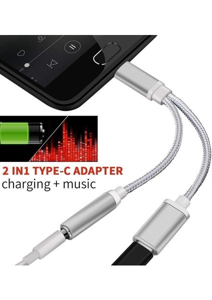 Kulaklık 2'si 1 Arada Adaptör Tip C - 3,5 mm Aux Ses Kablosu Usb-C 3,5 mm Jak Kulaklık Şarj Kablosu (Yurt Dışından)