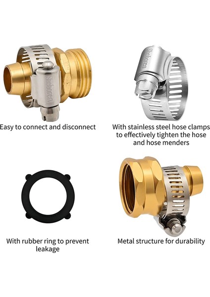 Bahçe Hortumu Tamir Takımı, 5/8 Inç Veya 3/4 Inç Hortum Için Kelepçeli Alüminyum Su Hortumu Tamir Takımı Hortum Konnektörleri (Yurt Dışından)