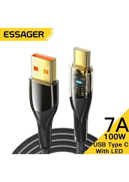 Essager 7A 100W USB A Tipi C Hızlı Şarj Kablosu LED Gösterge Işığı ile Veri Kablosu Kablosu Huawei Oppo Oneplus Realme Için (Yurt Dışından)