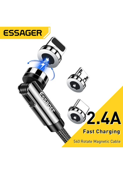 Essager Manyetik Kablo 540 Derece Dönen Mikro USB C Tipi Telefon Kablosu iPhone Xiaomi Manyetik Şarj Cihazı Telefon Veri USB Kablosu (Yurt Dışından)