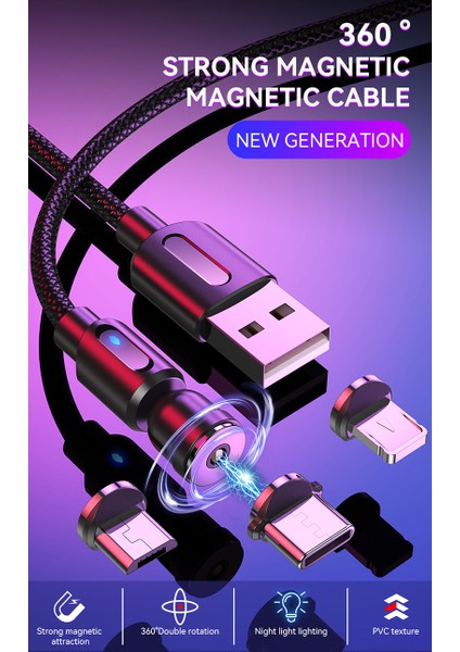 540 Döndür Manyetik Kablo USB Hızlı Şarj Tipi C Kablo Xiaomi Mıknatıs Şarj Mikro USB Kablosu Cep Telefonu Veri Kablosu (Yurt Dışından)