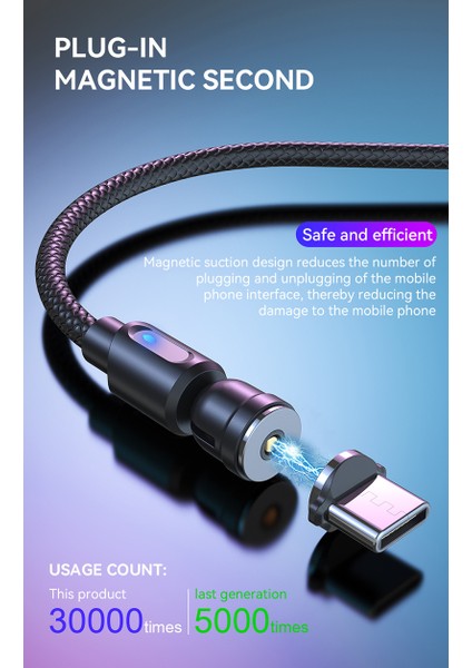 540 Döndür Manyetik Kablo USB Hızlı Şarj Tipi C Kablo Xiaomi Mıknatıs Şarj Mikro USB Kablosu Cep Telefonu Veri Kablosu (Yurt Dışından)