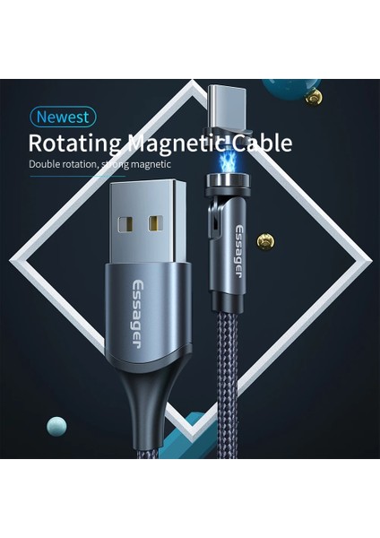 Essager Döndür Manyetik Kablo 360 Derece USB Tip C Şarj Kablosu 3A Hızlı Şarj Mıknatıs Şarj Cihazı 540 Döndür Mikro Manyetik Kablo (Yurt Dışından) fiyatları
