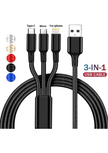 3 In 1 USB Kablosu C Tipi Mikro USB C Cep Telefonu iPhone 13 Pro Max Xiaomi Mi 12 Oneplus Redmi Için Çoklu USB Şarj Kablosu (Yurt Dışından)