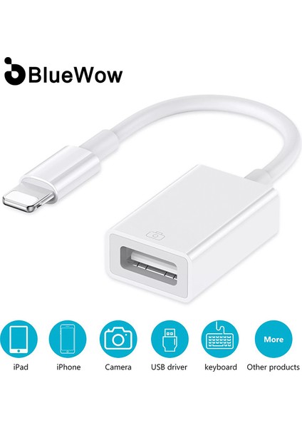 Bluewow S34 Lightning - USB Adaptör Otg Kablosu Ios Için iPhone 12/12 Pro/11/11 Pro/xs Max/xr/8 Plus, iPad Pro/mini/air ile Uyumlu (Yurt Dışından)