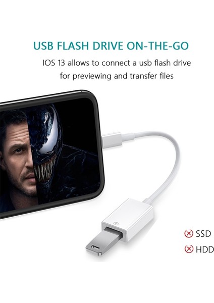 Bluewow S34 Lightning - USB Adaptör Otg Kablosu Ios Için iPhone 12/12 Pro/11/11 Pro/xs Max/xr/8 Plus, iPad Pro/mini/air ile Uyumlu (Yurt Dışından)