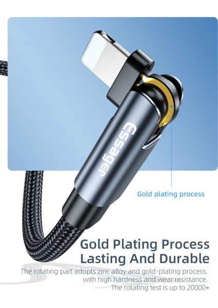 Essager 3A Hızlı Şarj Kablosu Mikro USB Tip C Veri Şarj Cihazı iPhone Xiaomi Cep Telefonu Için 180 ° Rotasyon Döndürme Tel Kablosu (Yurt Dışından)