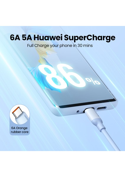 Ugreen 100 W 6A USB C Tipi Süper Şarj Kablosu Huawei Nova 9 Pro P50 Sihirli 4 Pro USB C Hızlı Şarj Kablosu Sıvı Silikon (Yurt Dışından)