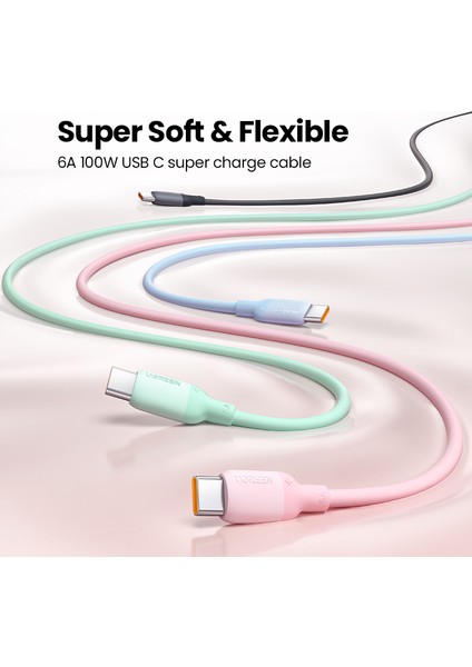 Ugreen 100 W 6A USB C Tipi Süper Şarj Kablosu Huawei Nova 9 Pro P50 Sihirli 4 Pro USB C Hızlı Şarj Kablosu Sıvı Silikon (Yurt Dışından)