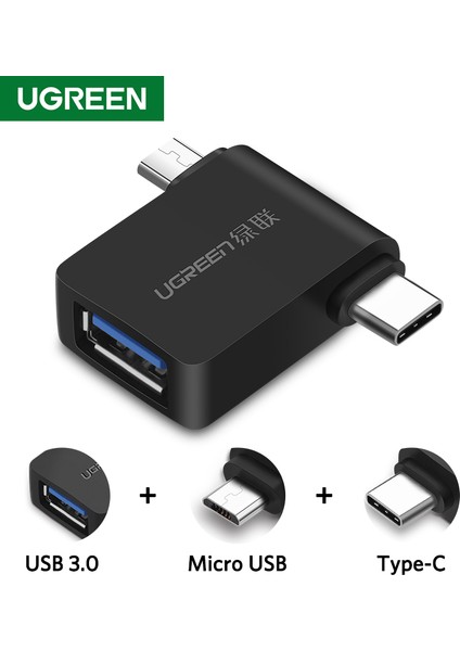Ugreen USB 3.0 Otg Kablo Adaptörü 2 In 1 Mikro USB Adaptörü Tip-C Kablo Dönüştürücü Için Xiaomi One Plus Huawei Oppo Vıvo Samsung Nexus 6p Android Telefon (Yurt Dışından)