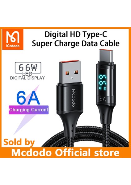 Mcdodo Pd 66W USB A USB Tip C Şarj Kablosu 6A Dijital Ekran Hızlı Şarj Kablosu Scp Fcp Vooc Huawei Oppo Vivo Xiaomi Için (Yurt Dışından)