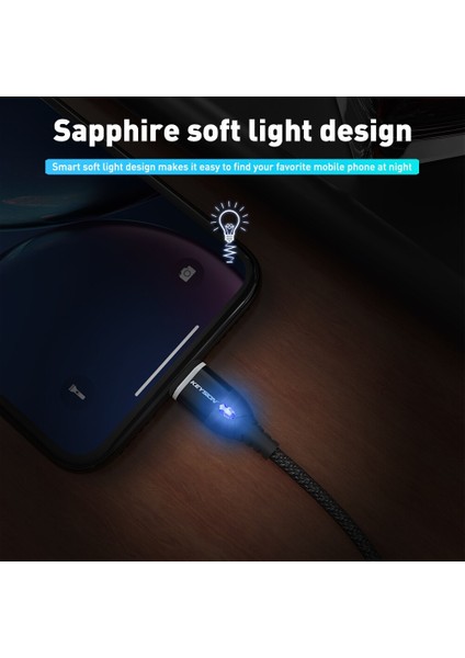 Keysıon Manyetik Kablo Mikro USB Tip C iPhone Yıldırım Kablosu 1 M 3A Hızlı Şarj Kablosu Tip-C Mıknatıslı Şarj Cihazı Telefon Kablosu (Yurt Dışından)