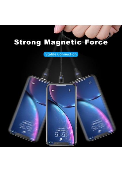 Keysıon Manyetik Kablo Mikro USB Tip C iPhone Yıldırım Kablosu 1 M 3A Hızlı Şarj Kablosu Tip-C Mıknatıslı Şarj Cihazı Telefon Kablosu (Yurt Dışından)
