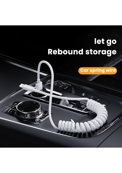1m Bahar USB Kablosu iPhone 14 13 12 Pro Max Geri Çekilebilir 6A Tip C Mikro USB Şarj Aleti Kablosu Xiaomi Huawei Için Şarj Kablosu (Yurt Dışından)